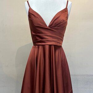 Off BURN ORANGE Homecoming Bridal Short Satin A-Line Solid Dress Gown AC013